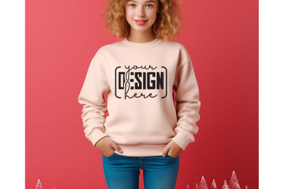 Christmas Women Sand Sweatshirt Mockups , Girls Mockups, Digital Downl