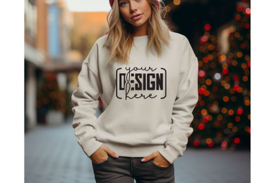 Christmas Women Sand Sweatshirt Mockups , Girls Mockups, Digital Downl