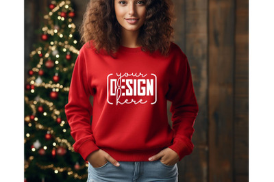 Christmas Women Red Sweatshirt Mockups , Girls Mockups, Digital Downlo