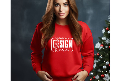 Christmas Women Red Sweatshirt Mockups &2C; Girls Mockups&2C; Digital Downlo