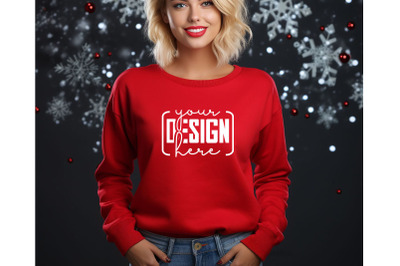 Christmas Women Red Sweatshirt Mockups &2C; Girls Mockups&2C; Digital Downlo