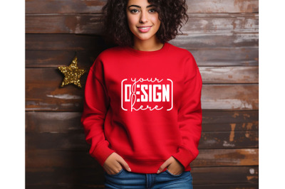 Christmas Women Red Sweatshirt Mockups &2C; Girls Mockups&2C; Digital Downlo