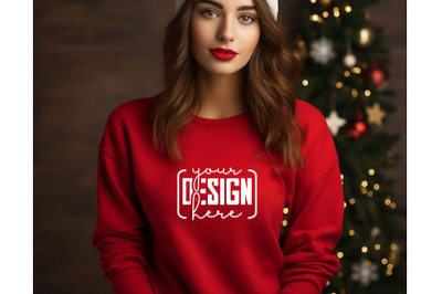 Christmas Women Red Sweatshirt Mockups &2C; Girls Mockups&2C; Digital Downlo