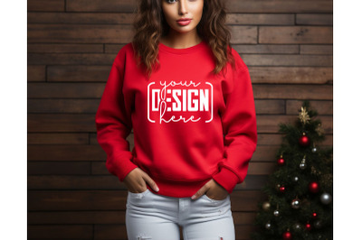 Christmas Women Red Sweatshirt Mockups , Girls Mockups, Digital Downlo