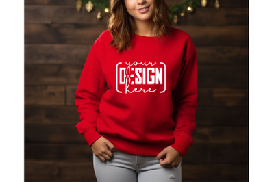 Christmas Women Red Sweatshirt Mockups &2C; Girls Mockups&2C; Digital Downlo