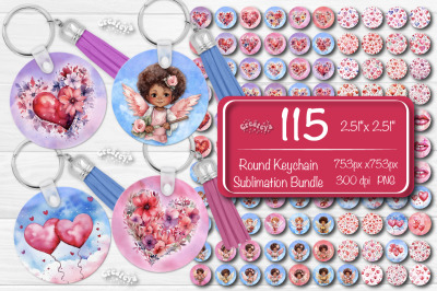 Valentine Round Keychain Bundle Keychain PNG Sublimation Bundle Heart