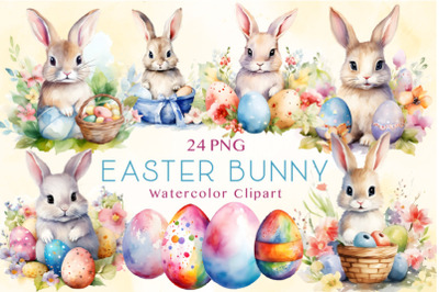 Watercolor Cute Easter Bunny Clipart