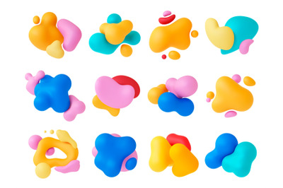 Abstract multicolored liquid 3d shapes render. Colourful 3d plasticine