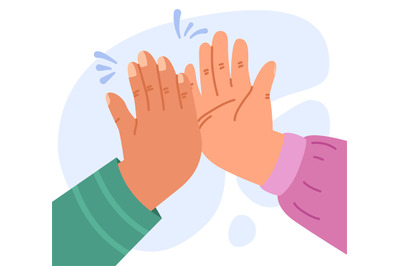 High five salute concept. Friends hands union, friendship or work coll
