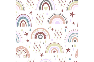 Baby rainbow seamless pattern. Bedroom wallpaper design, rainbows and