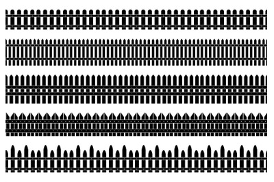 Fences seamless pattern. Black fence silhouettes designs&2C; flat yard fe