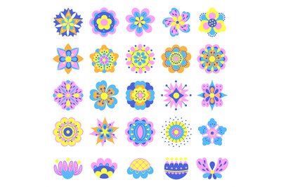 Color flower pictogram, flat daisy flowers design. Damask style graphi