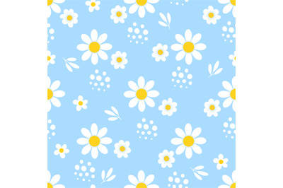 Chamomile seamless pattern. Daisy girl print, springtime flowers trend