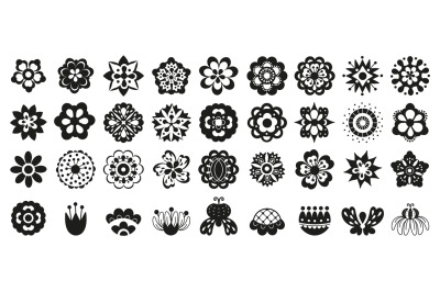 Black flowers icons. Isolated flower symbol&2C; daisy pictogram. Beauty a