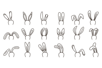 Doodle rabbit ears. Tiny sketch bunny various ear&2C; black easter decora