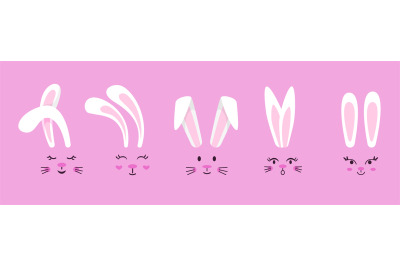 Cute bunny ears and faces. Face rabbit&2C; tiny bunnies and rabbits easte