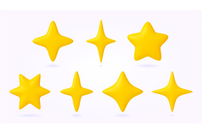 Yellow stars 3d icons, business star achiever symbol. Mobile service r