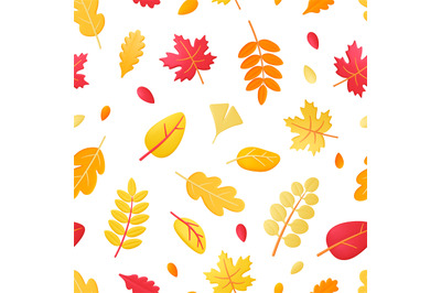 Autumn falling leaves seamless texture. Yellow red 3d leaf, maple and