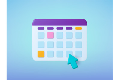 Calendar 3d icon, time management concept. Plasticine style illustrati