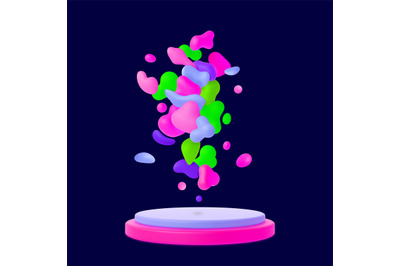 Neon colors splash, 3d liquid shapes bright abstract composition on po