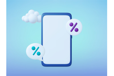 Sale 3d smartphone template with speech bubbles and cloud. Online mobi