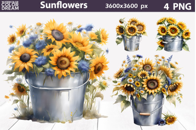 Watercolor Sunflowers Clipart | Sunflowers Sublimation&nbsp;