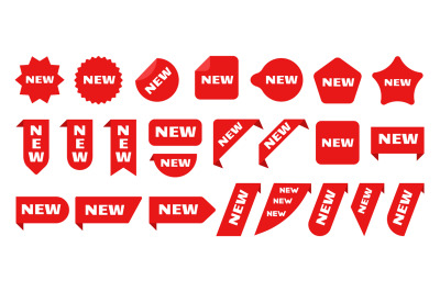 New arrival labels collection, red banners for resale or reload collec
