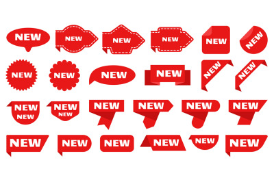 Promotion new arrival stickers, circle and arrows red retro marks. Cle