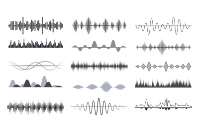Radio music waves designs, analog audio signal. Track or sound, musica