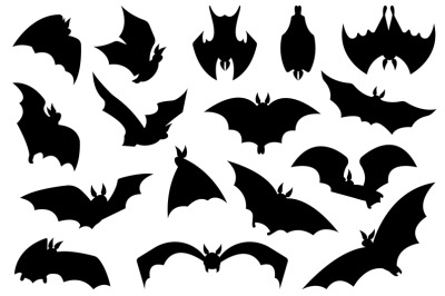 Flying bat black silhouettes&2C; bats halloween symbols swarms. Creepy va