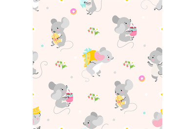 Cute mouse seamless pattern. Baby fabric print with cartoon funny mice