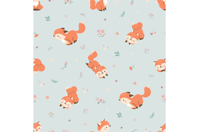 Cartoon foxes seamless pattern. Wildlife fox red, wild animal modern n