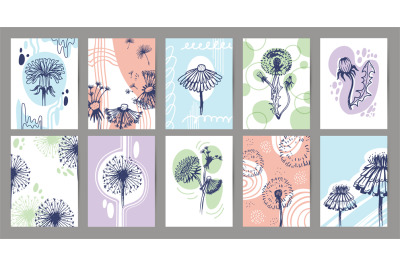 Dandelion cards&2C; bright chic posters with organic motifs. Simple flyer