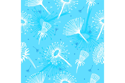 Sketch dandelion seamless pattern. Pollen on wind&2C; dandelions blossom