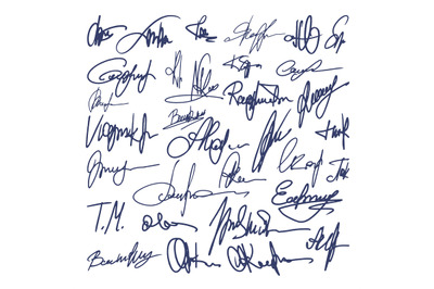 Autographs handwritten pen signatures for digital documents. Hand sign