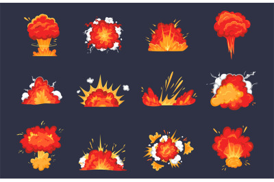 Cartoon bomb wave explosion, detonation and boom effect. Power symbol,