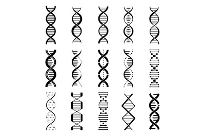 Dna gene icons set. Scientific genes spiral pictograms&2C; isolated helix