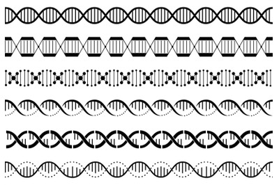 Dna spirals seamless pattern. Genetics helix borders, gene chains grap