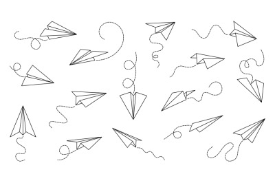 Doodle paper airplane&2C; aircraft creative graphics with line dotted rou