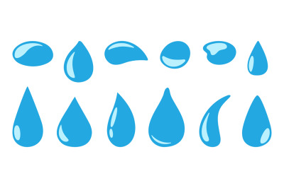 Blue raindrops icons, decorative pears or drops various shapes set. Is