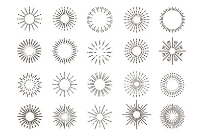 Graphical abstract sunburst, hipster sun rays in circles. Burst, line