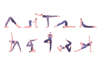 Training yoga characters, aerobic and stretch exercise. Meditate poses