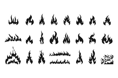 Isolated black fires silhouettes&2C; fire flames icons. Monochrome burn h