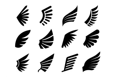 Isolated wings black icons&2C; winged logo graphic element. Abstract succ