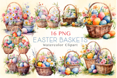 Watercolor Easter Baskets Clipart