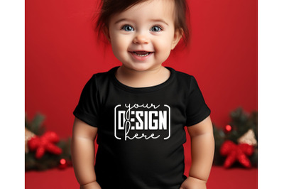 Christmas Cute Baby Black T-Shirt Mockups&2C; Girls Mockups&2C; Christmas Ho