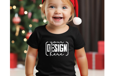 Christmas Cute Baby Black T-Shirt Mockups&2C; Girls Mockups&2C; Christmas Ho