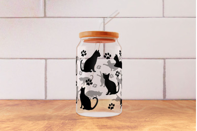 Cats SVG 16oz Glass Can Wrap, Pets Lovers.