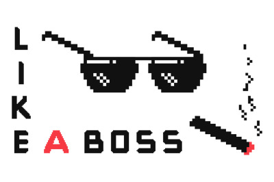 Like a boss pixel isolated concept. Meme gangster retro game design. B