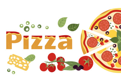 Pizza background&2C; italy pizzeria delivery service banner design. Fresh